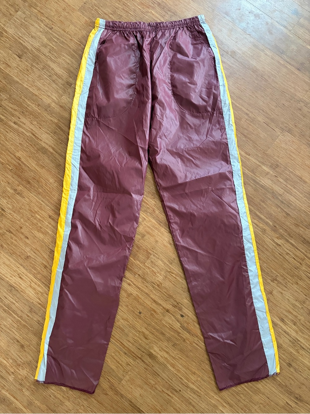 Vintage pace setter Burgundy/Brown windbreaker warm up pants yellow/grey stripe,